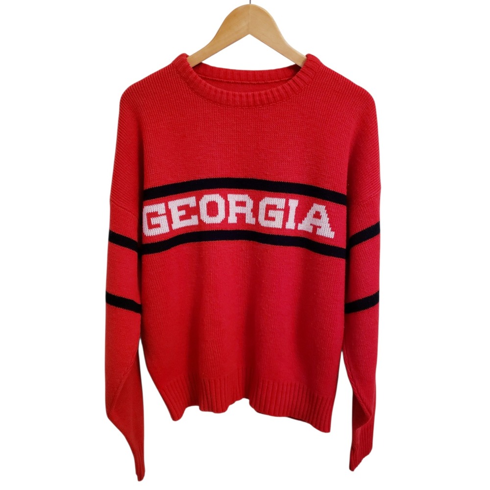 Vintage Georgia Bulldogs Retro Red & Black Crewneck Knit Sweater
